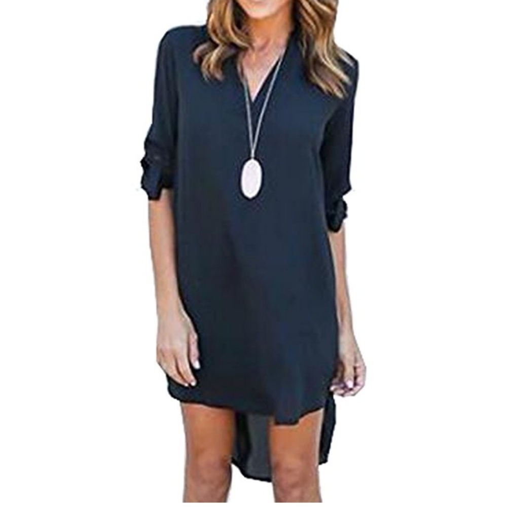 Navy Blue V Neck T-shirt Tunic Dress